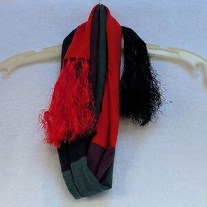 Boden color blocked wool/silk blend skinny scarf with fringe